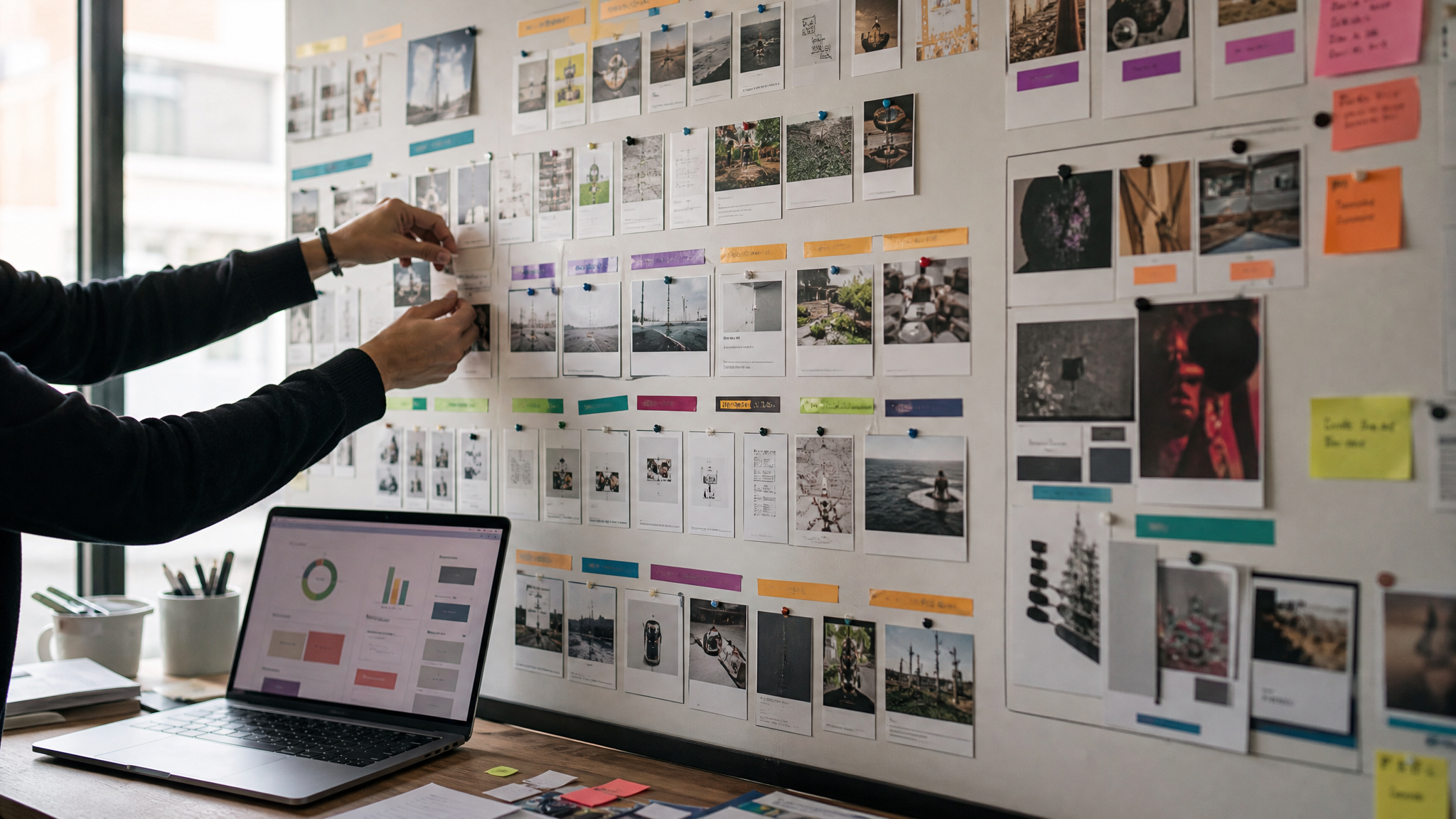 Offerings Dataset review wall with sample cards, labels, and quality-check notes for data and insight workflows.