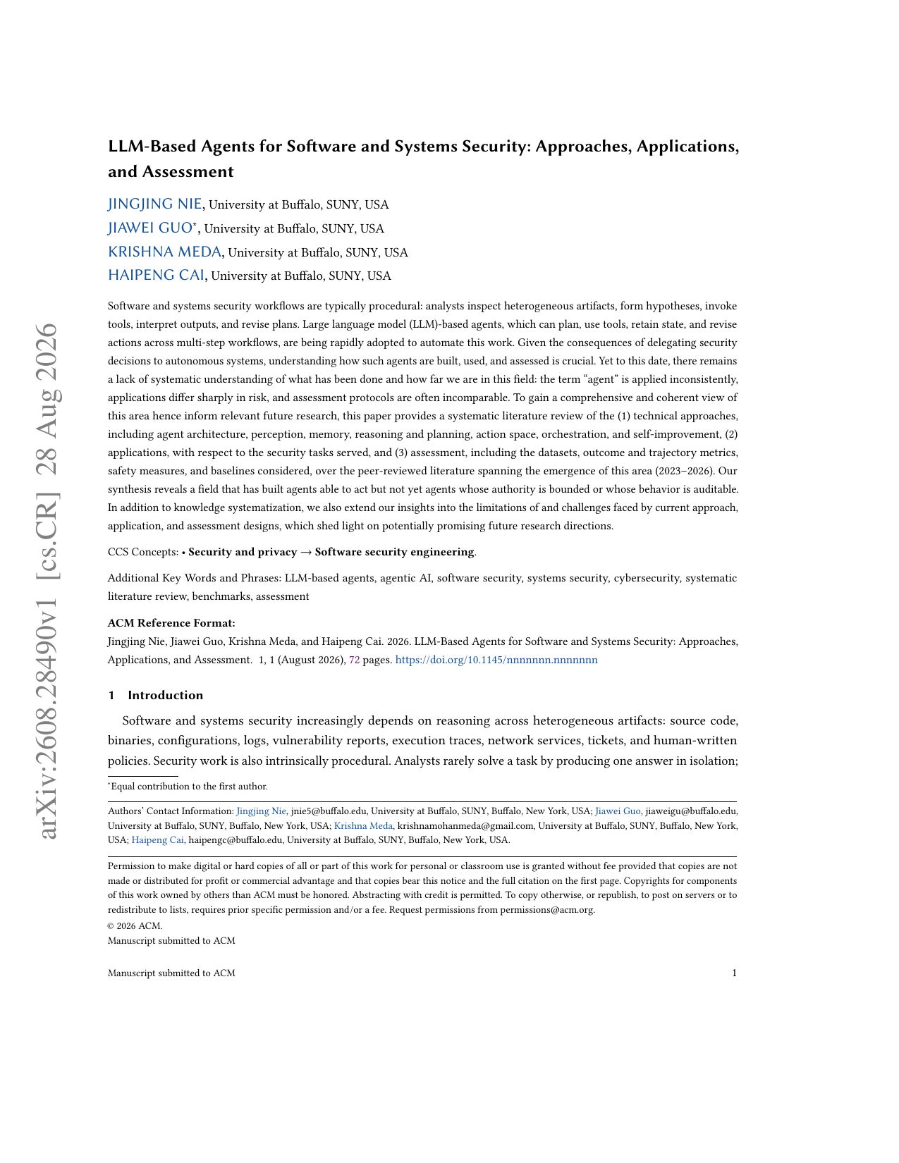 Weekly AI News: August 24–31, 2026 First page of arXiv paper on LLM-based agents for software and systems security